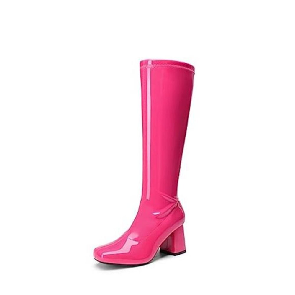 MOD Hot Pink 60s Style Retro GO GO Boots GOGO boots Shiny FAUX PATENT LEATHER 7
